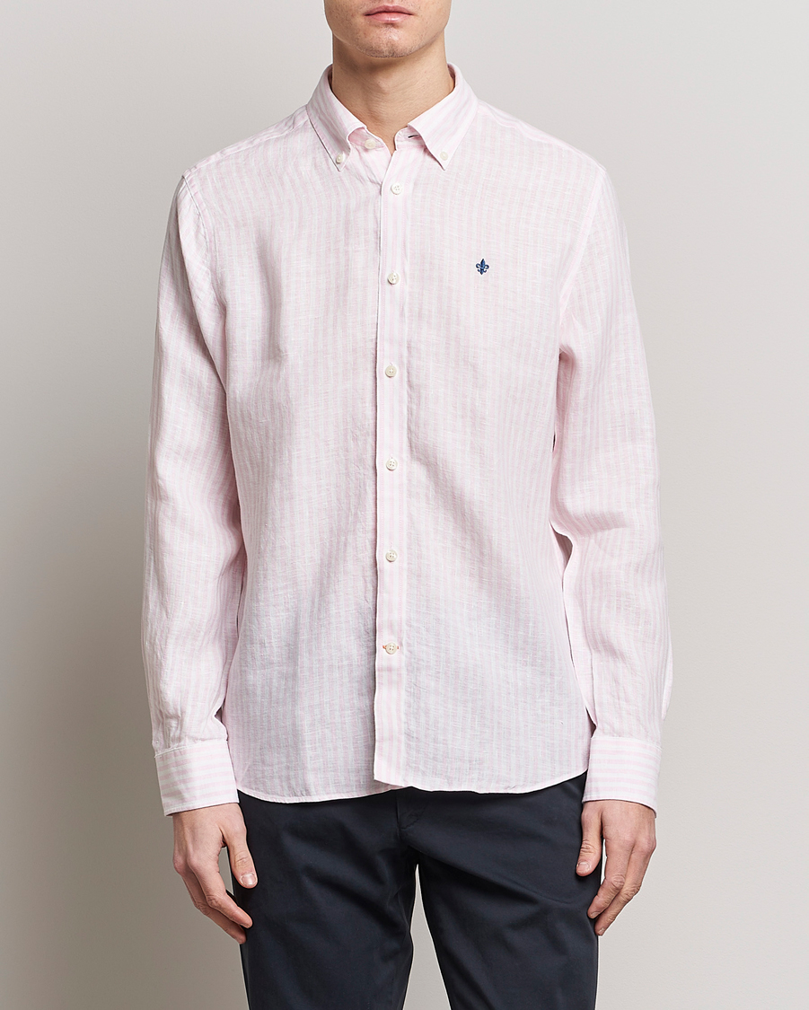 Men | Shirts | Morris | Douglas Linen Button Down Striped Shirt Pink/White