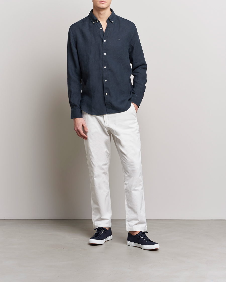 Men | Shirts | Morris | Douglas Linen Button Down Shirt Navy