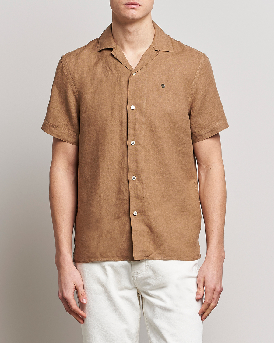 Men | Shirts | Morris | Douglas Linen Short Sleeve Shirt Khaki Brown