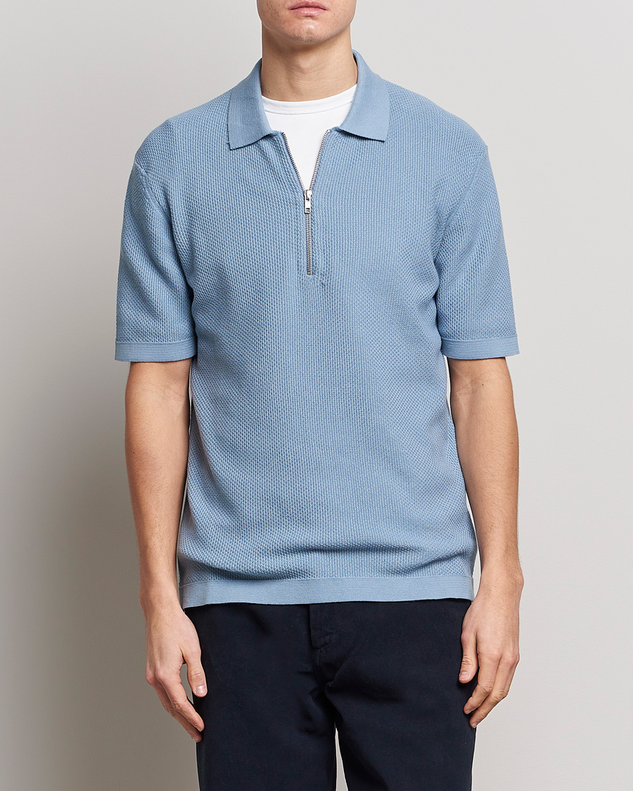 Men | Polo Shirts | NN07 | Hansie Structured Zip Polo Ashley Blue