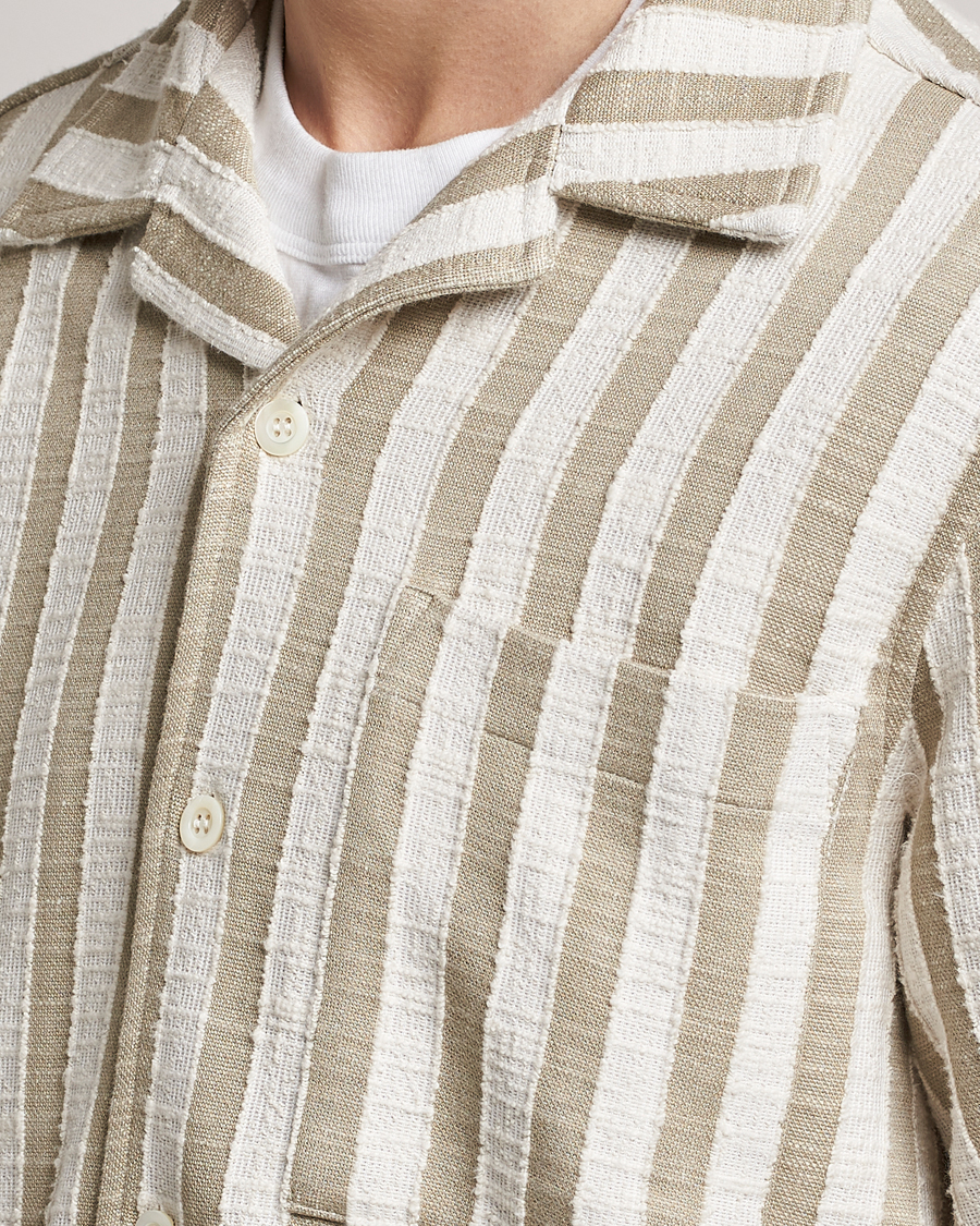 Men | Shirts | NN07 | Julio Knitted Striped Resort Collar Shirt Green/White