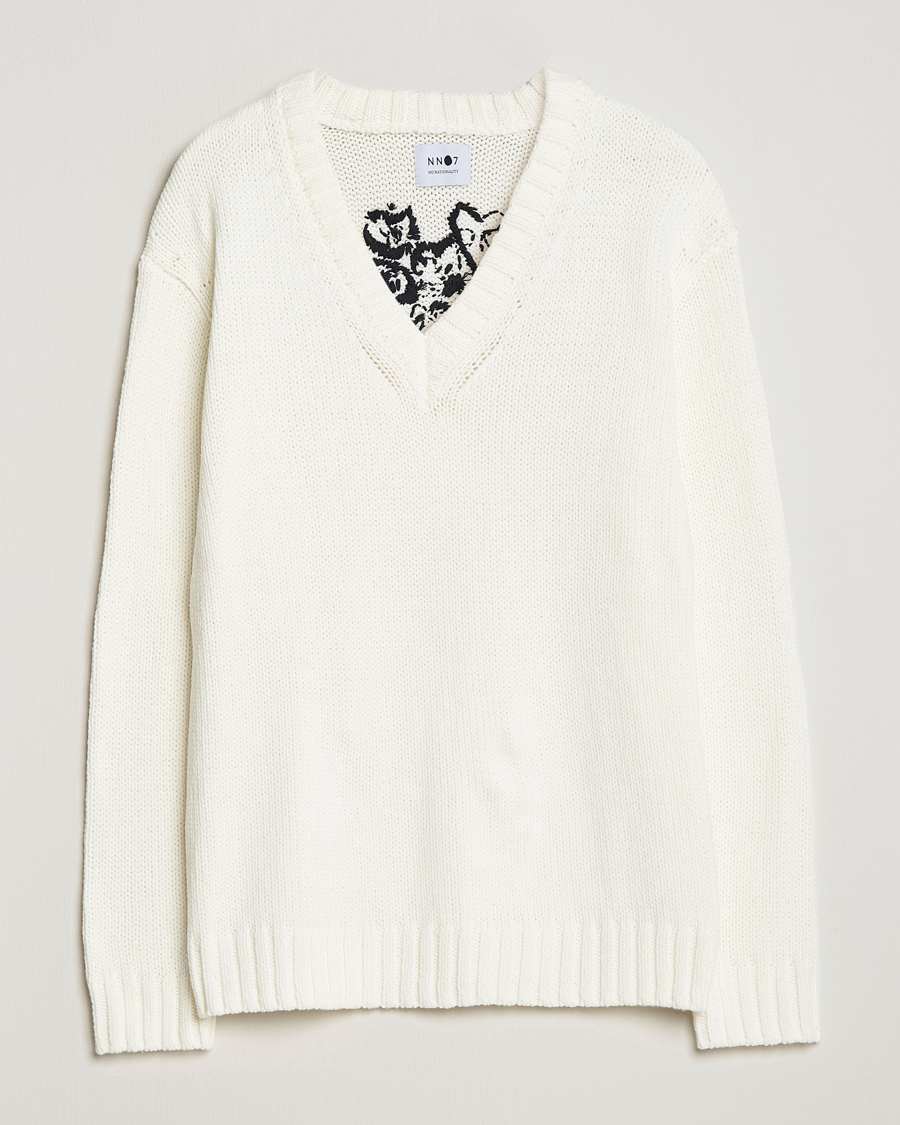 Men | Sweaters & Knitwear | NN07 | Jasper Knitted V-Neck Sweater Ecru