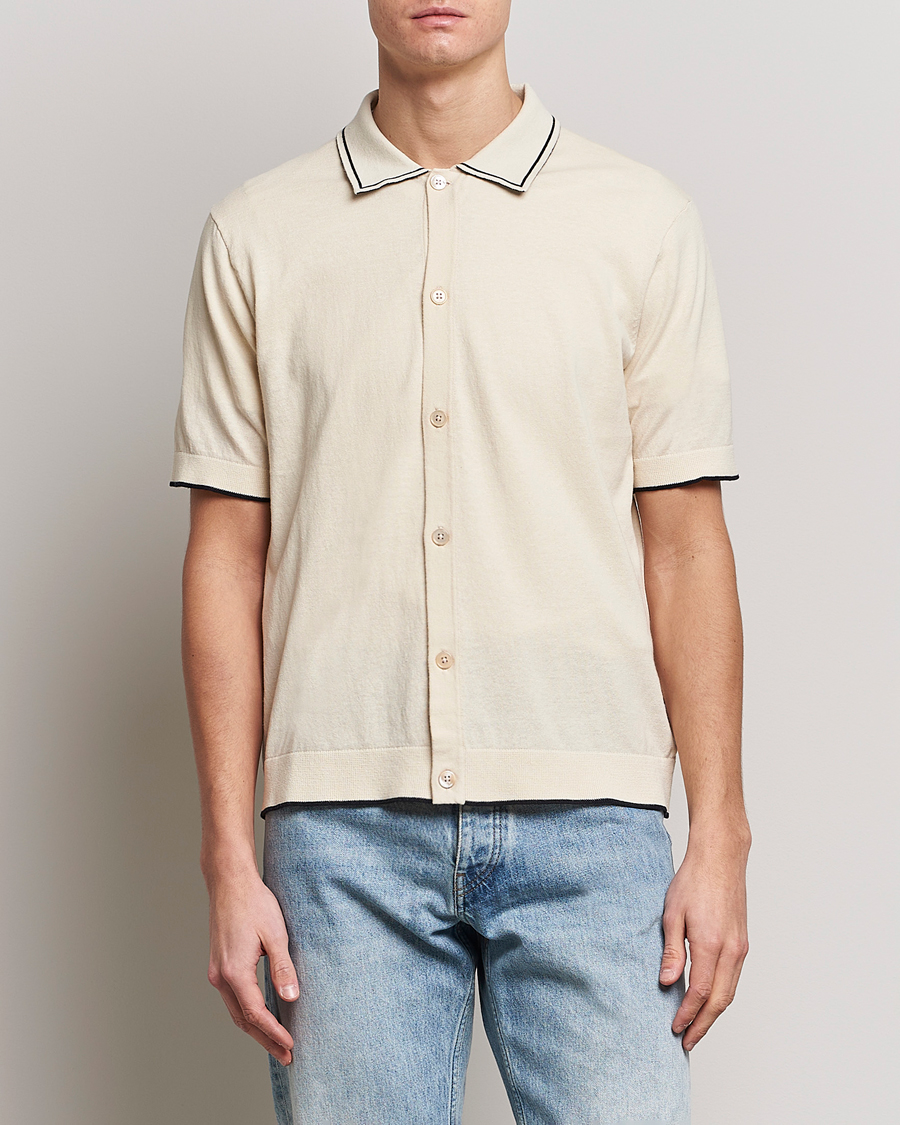 Men | Shirts | NN07 | Nolan Knitted Short Sleeve Shirt Ecru