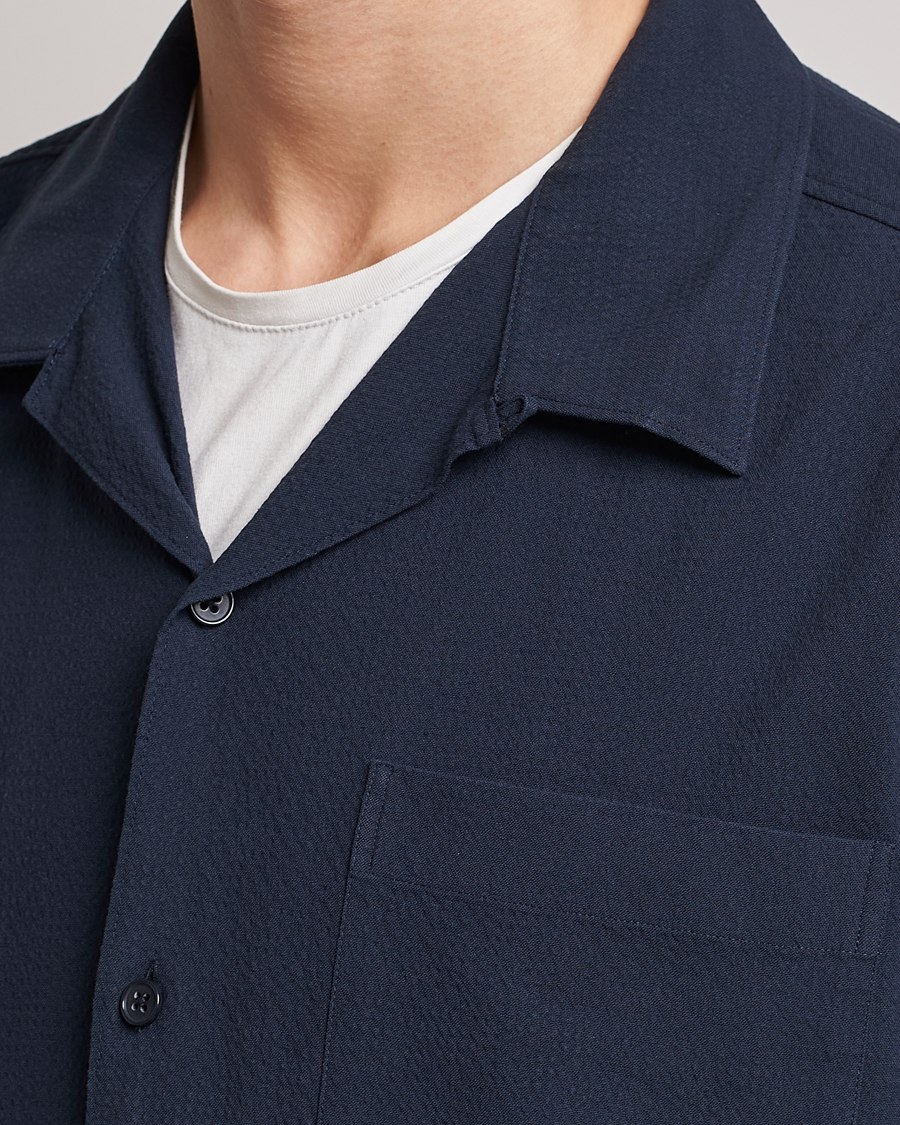 Men | Shirts | NN07 | Julio Seersucker Short Sleeve Shirt Navy Blue