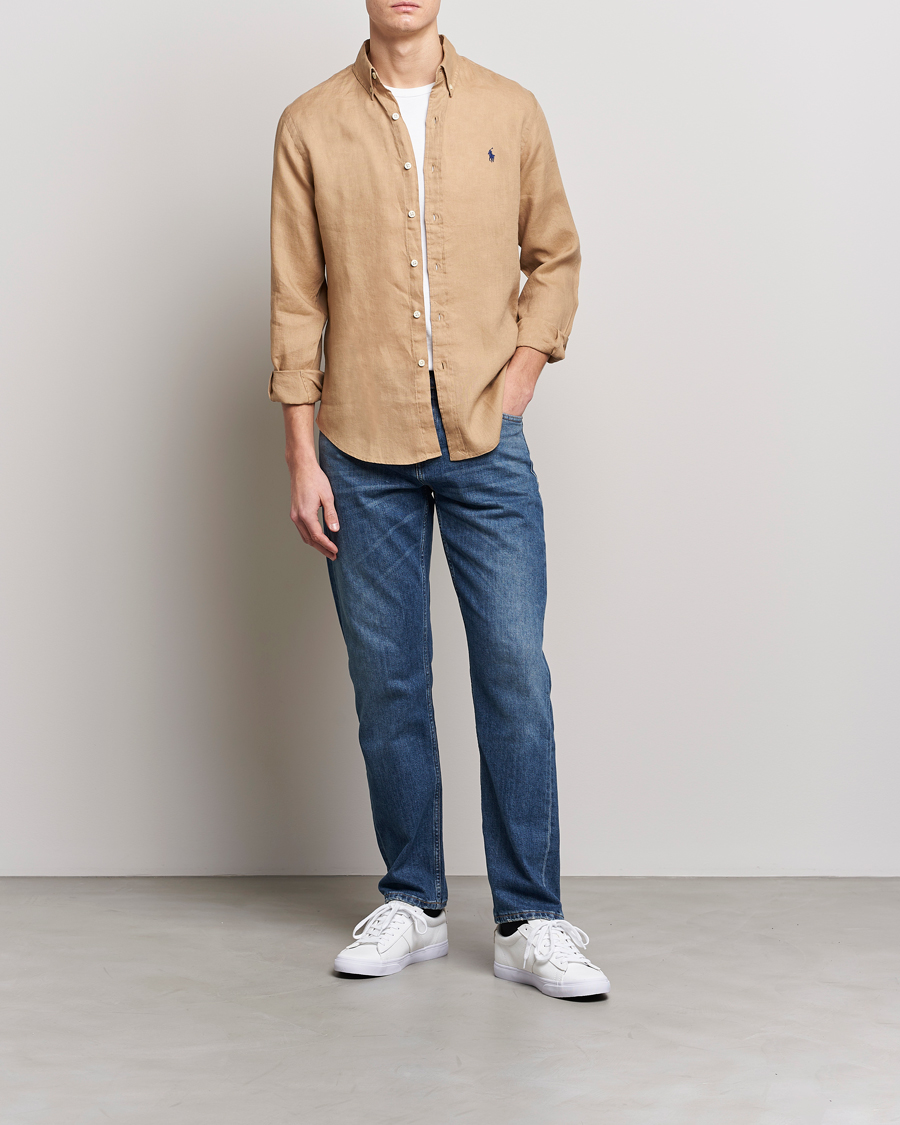 Men | Shirts | Polo Ralph Lauren | Slim Fit Linen Button Down Shirt Vintage Khaki