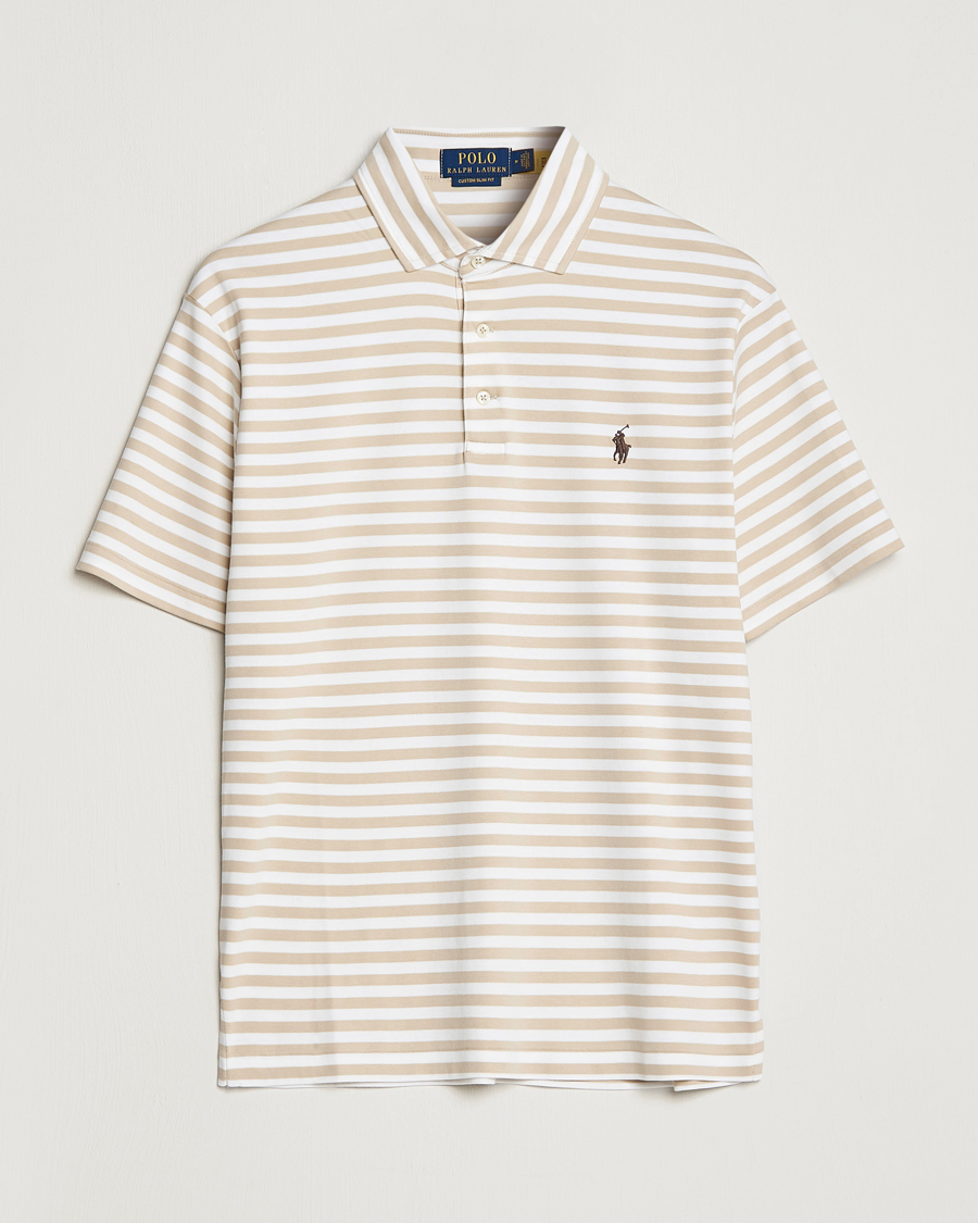 Men | Polo Shirts | Polo Ralph Lauren | Luxury Pima Cotton Striped Polo Beige/White