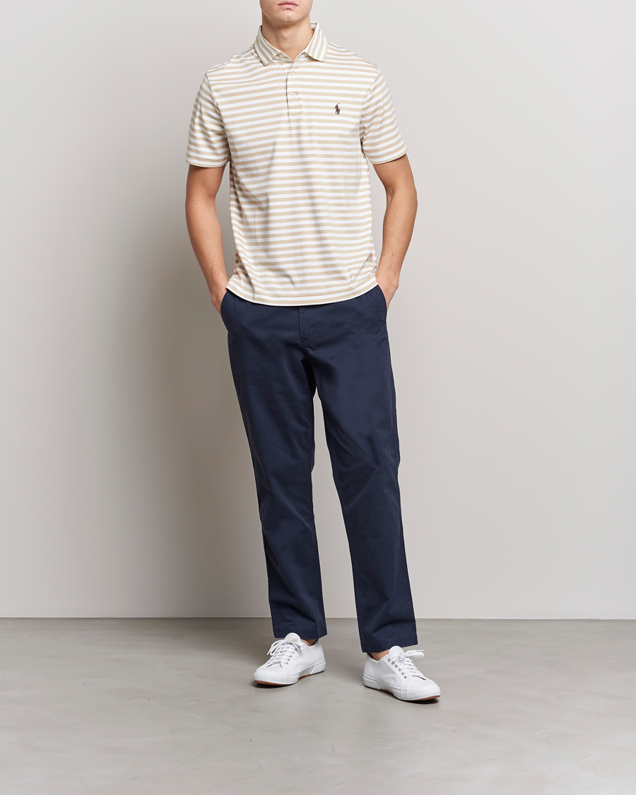 Men | Polo Shirts | Polo Ralph Lauren | Luxury Pima Cotton Striped Polo Beige/White