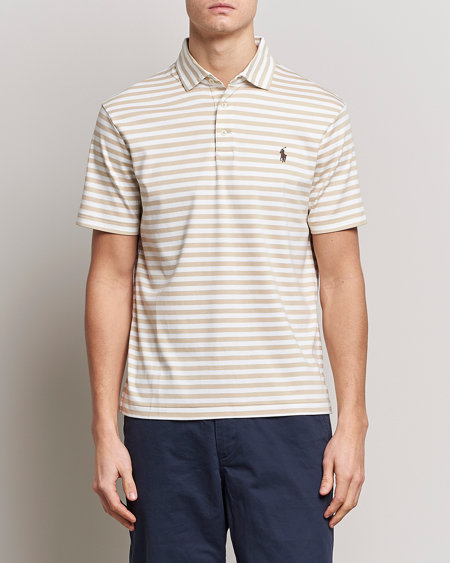 Men | Polo Shirts | Polo Ralph Lauren | Luxury Pima Cotton Striped Polo Beige/White
