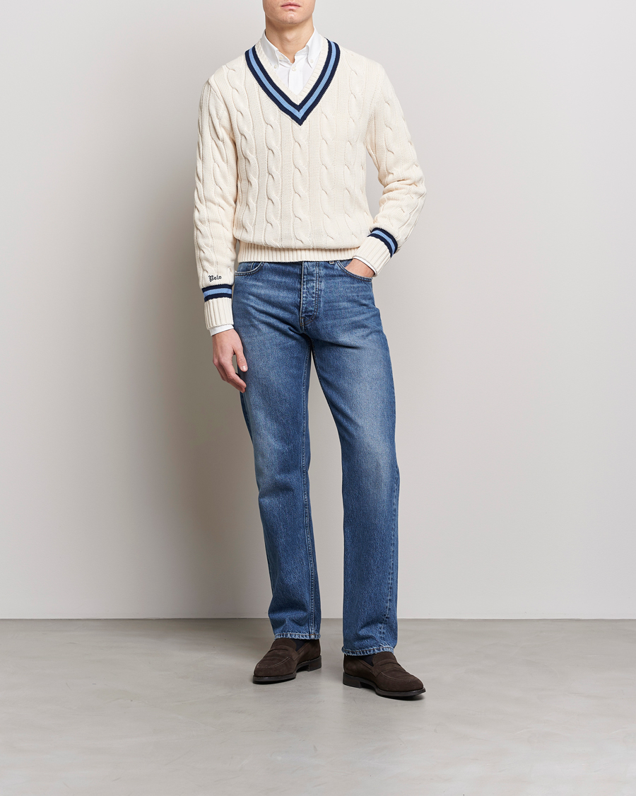 Men | Sweaters & Knitwear | Polo Ralph Lauren | Cricket Sweater Cream/Navy Stripe