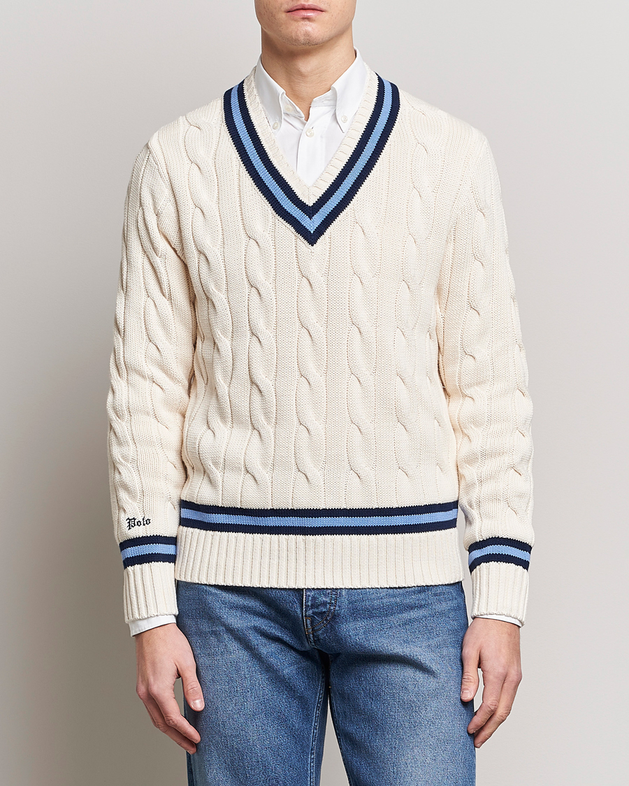 Men | Sweaters & Knitwear | Polo Ralph Lauren | Cricket Sweater Cream/Navy Stripe