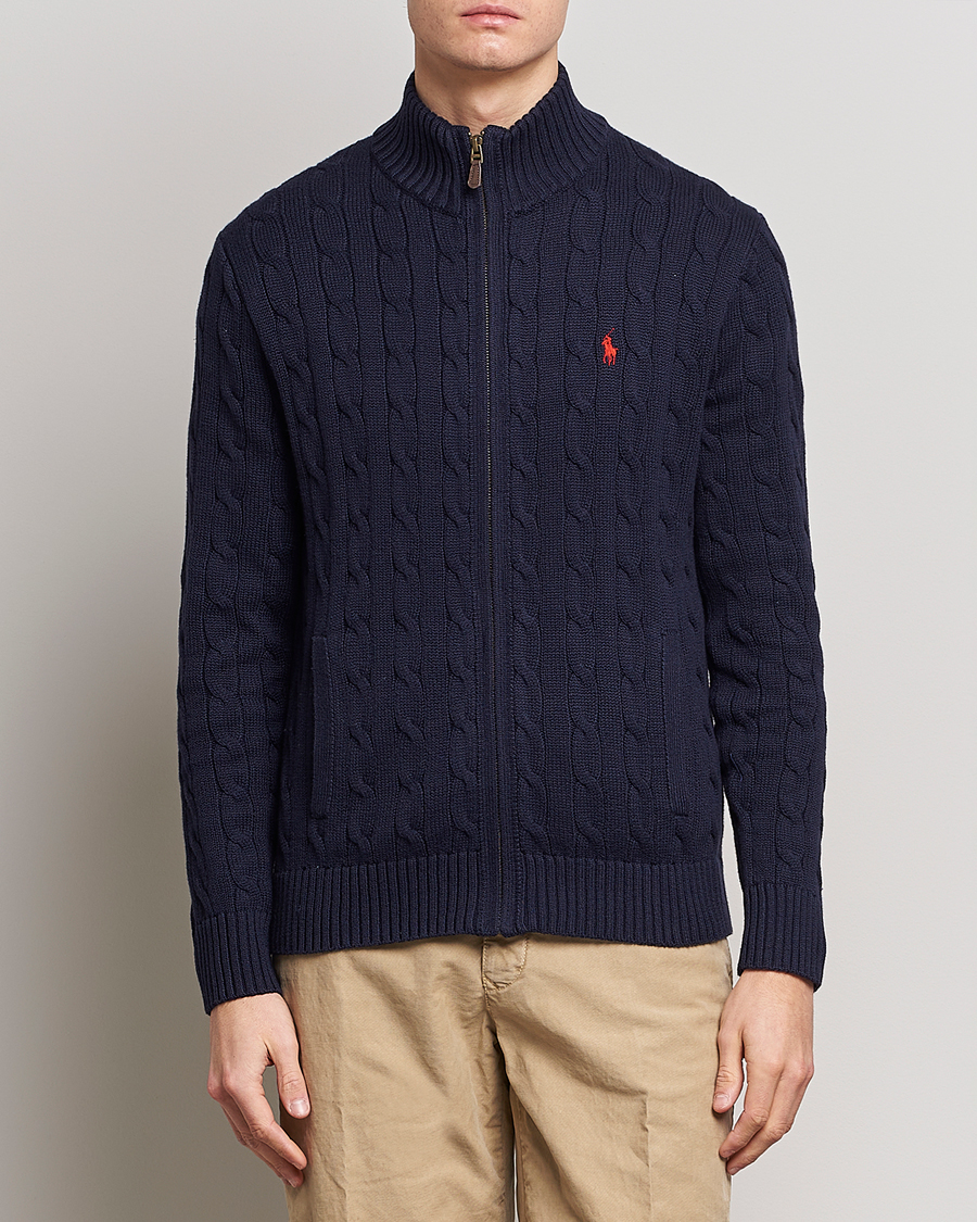 Men | Sweaters & Knitwear | Polo Ralph Lauren | Cotton Cable Full Zip Hunter Navy