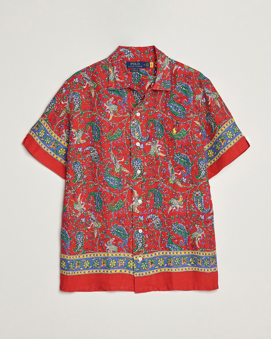 Men | Shirts | Polo Ralph Lauren | Linen Printed Camp Collar Shirt Red Multi