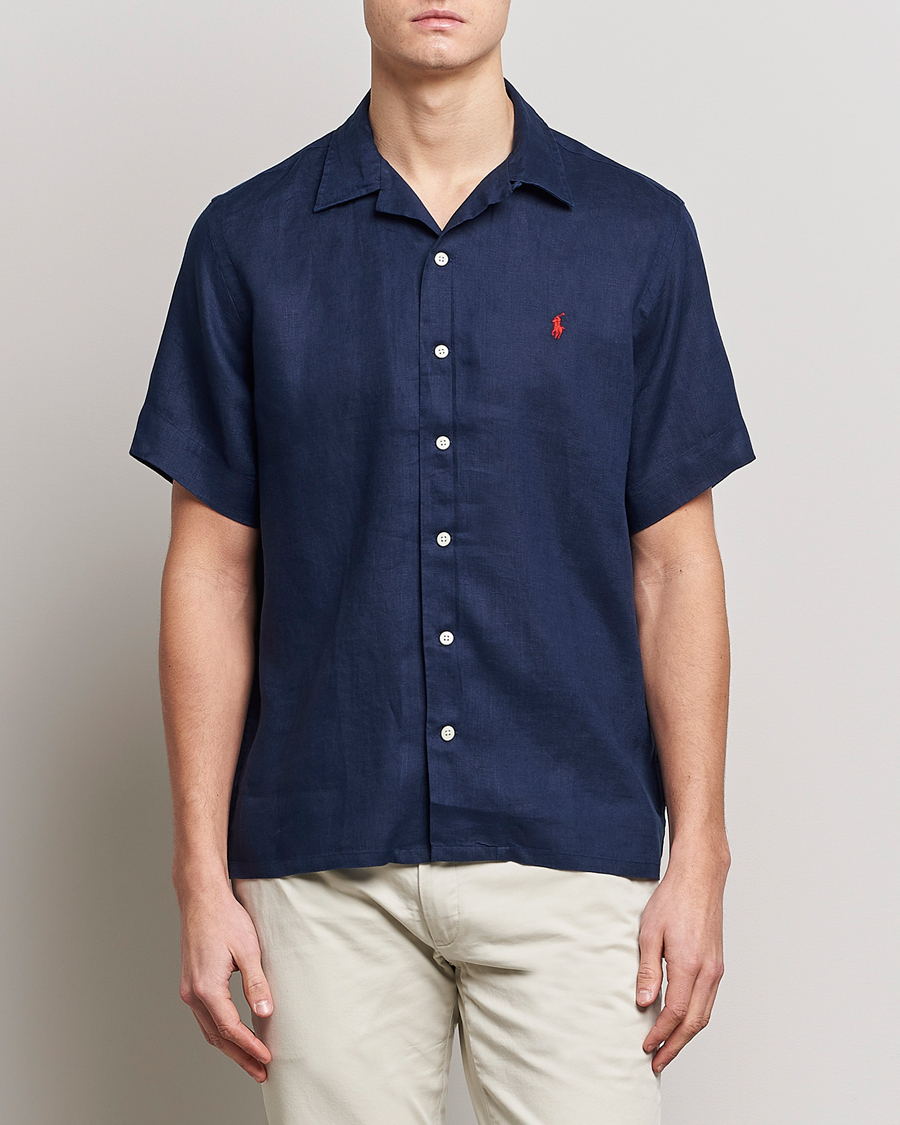 Men | Shirts | Polo Ralph Lauren | Linen Camp Collar Short Sleeve Shirt Newport Navy