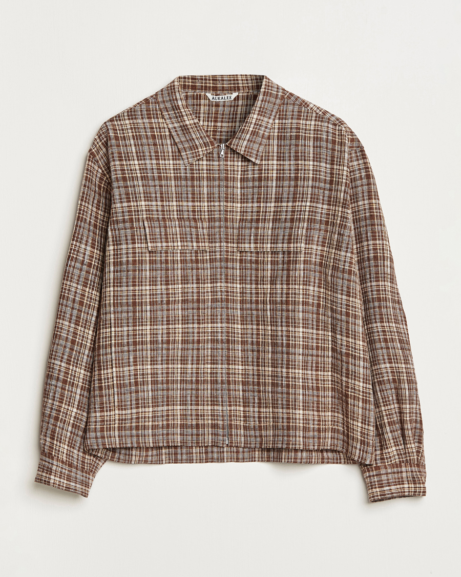 ジャケット・アウター AURALEE LINEN SILK CHECK NOCOLLAR JACKET Auralee - Checked linen and silk blouson jacket Auralee