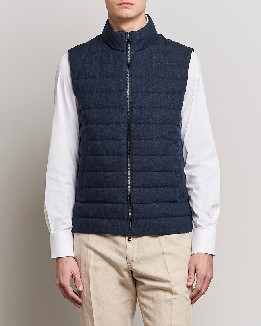 Men | Gilets | Herno | Padded Linen Vest Navy