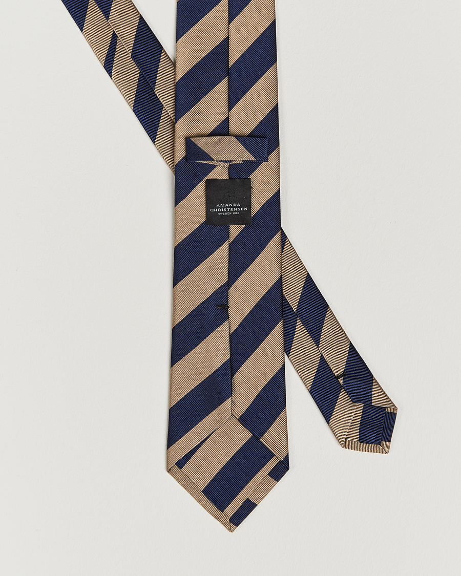 Men | Ties | Amanda Christensen | Regemental Stripe Classic Tie 8 cm Sand/Navy