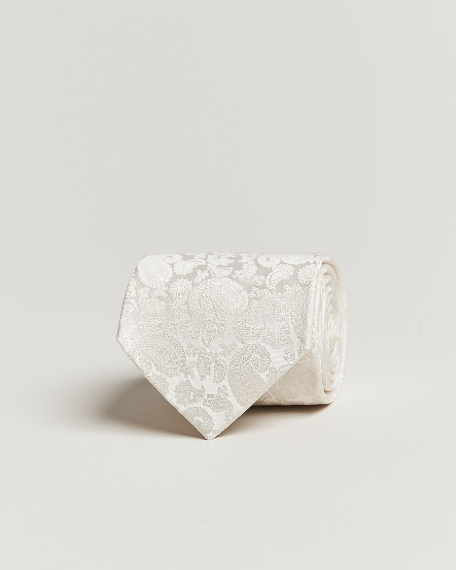 Men | Ties | Amanda Christensen | Silk Tonal Paisley Tie 8 cm Cream