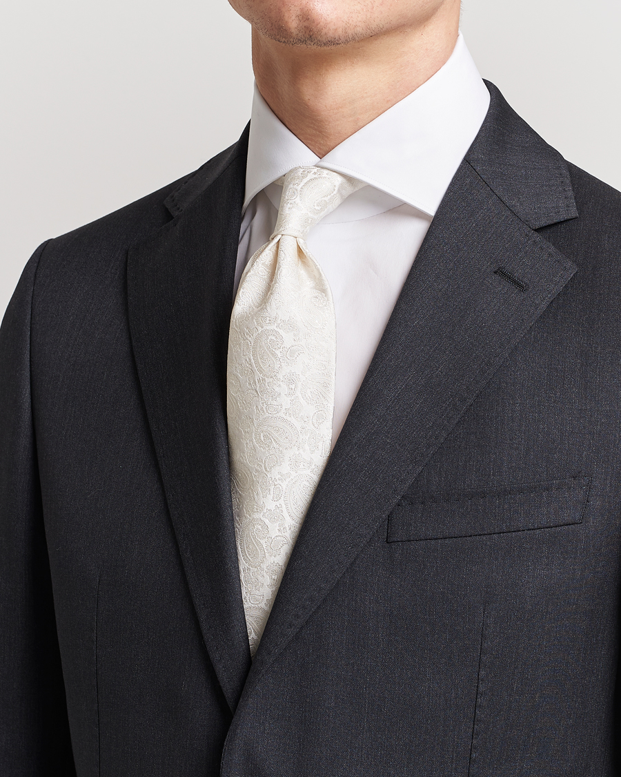 Men | Ties | Amanda Christensen | Silk Tonal Paisley Tie 8 cm Cream