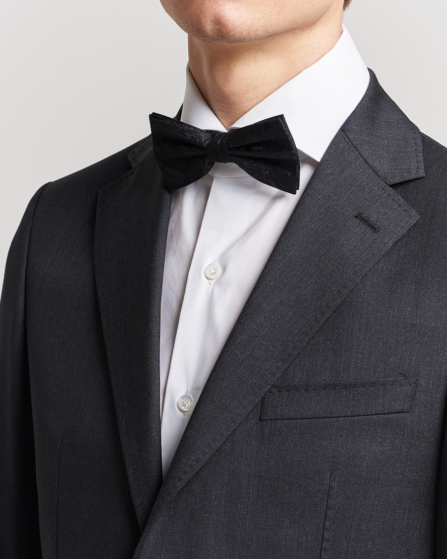 Men | Amanda Christensen Tonal Paisley Pre Tie Silk Black | Amanda Christensen | Tonal Paisley Pre Tie Silk Black