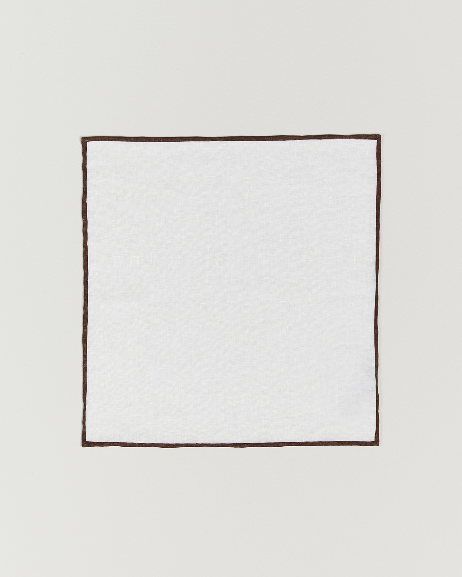 Men | Pocket Squares | Amanda Christensen | Linen Paspoal Pocket Square White/Brown