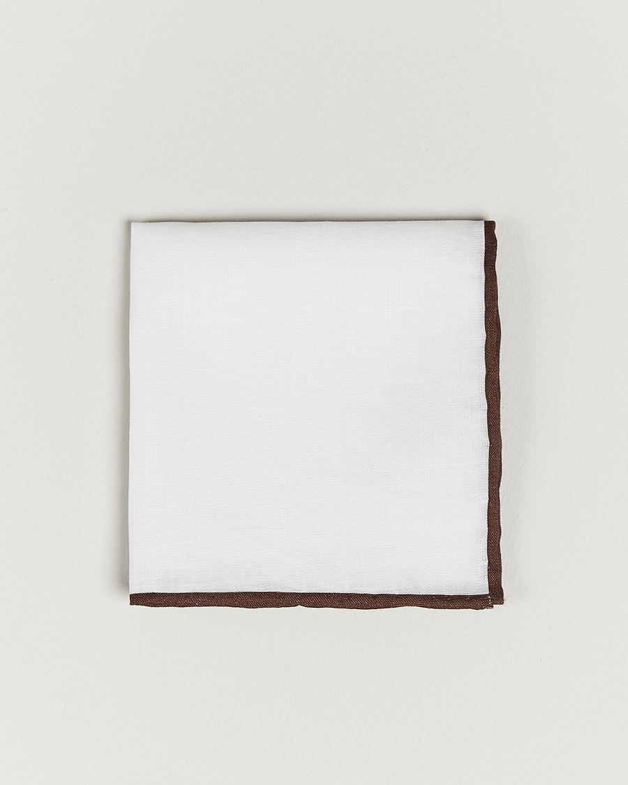 Men | Pocket Squares | Amanda Christensen | Linen Paspoal Pocket Square White/Brown