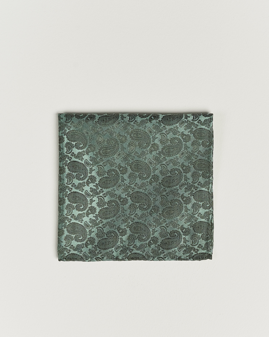 Men | Pocket Squares | Amanda Christensen | Tonal Paisley Silk Pocket Square Olive