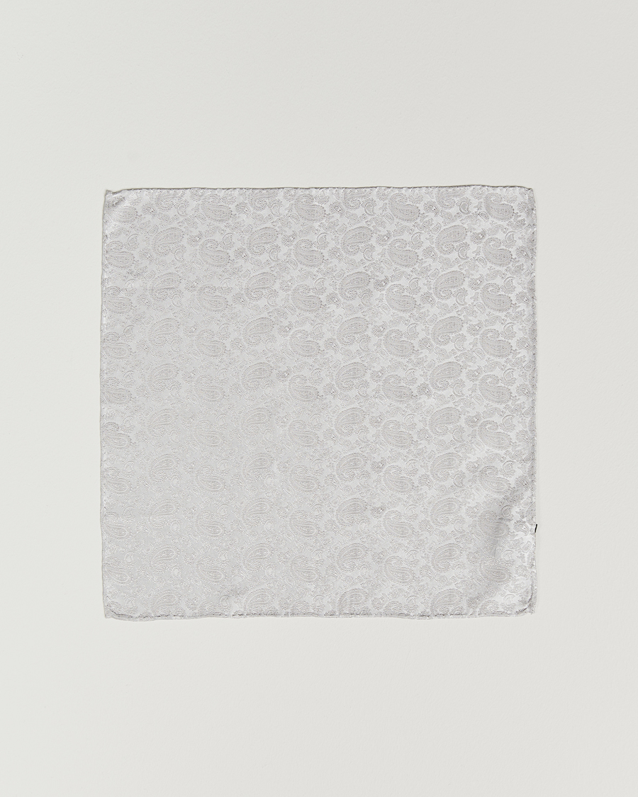 Men | Pocket Squares | Amanda Christensen | Tonal Paisley Silk Pocket Square Silver
