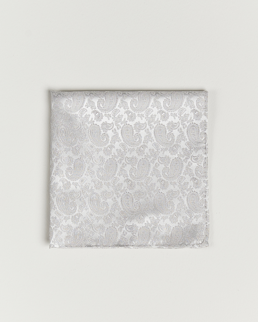 Men | Pocket Squares | Amanda Christensen | Tonal Paisley Silk Pocket Square Silver