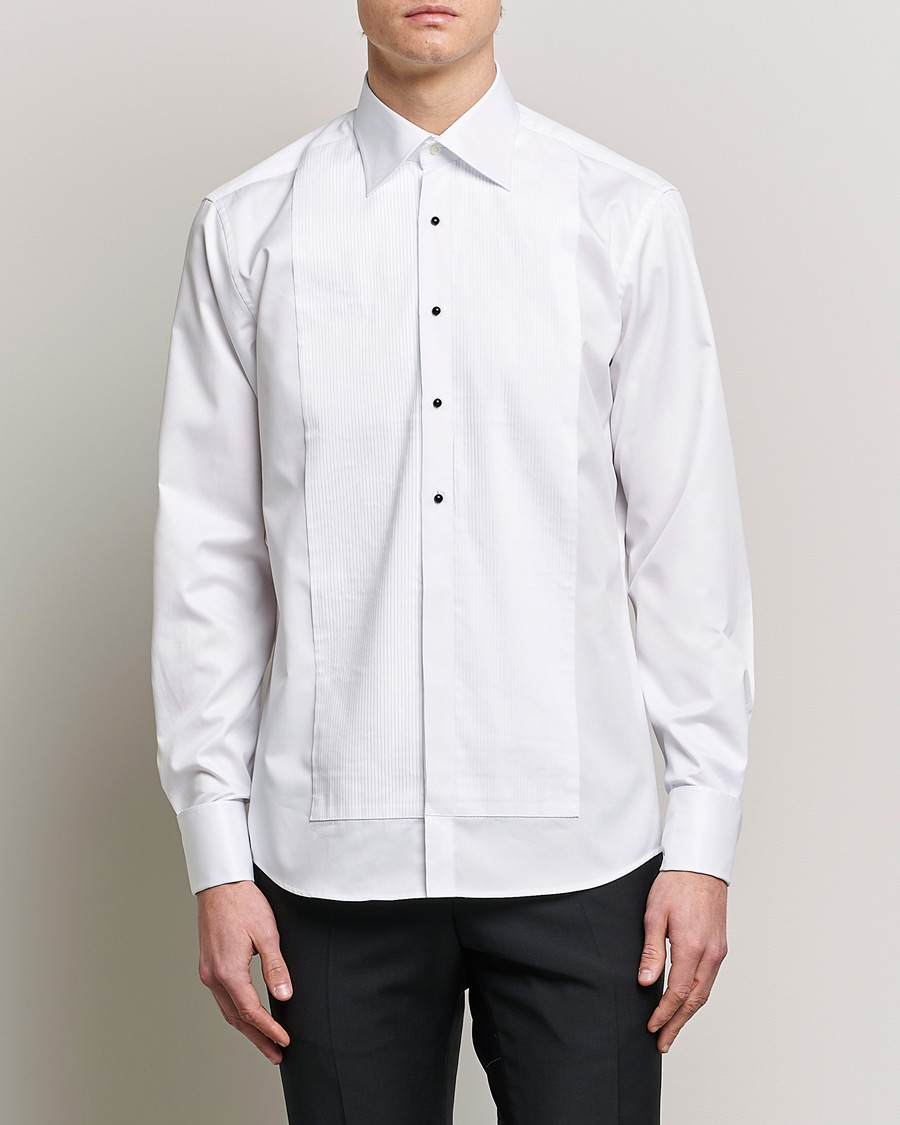 Men | Shirts | Stenströms | Fitted Body Open Smoking Shirt White
