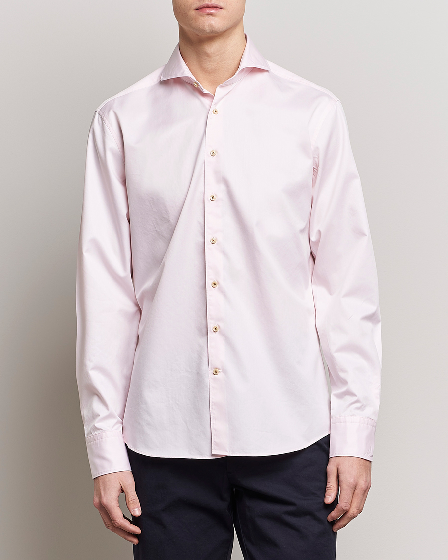 Men | Shirts | Stenströms | Fitted Body Washed Cotton Plain Shirt Pink