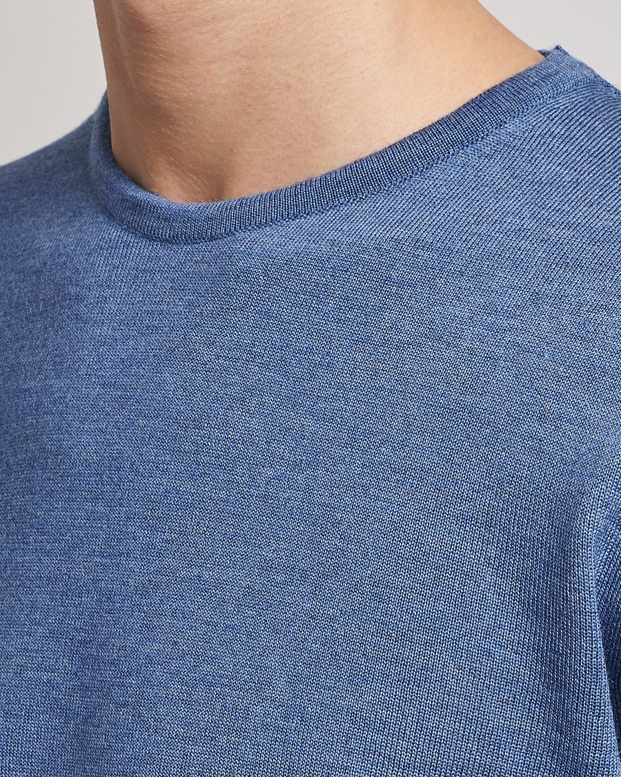 Men | Sweaters & Knitwear | Stenströms | Merino Patch Crew Neck Light Blue/Blue