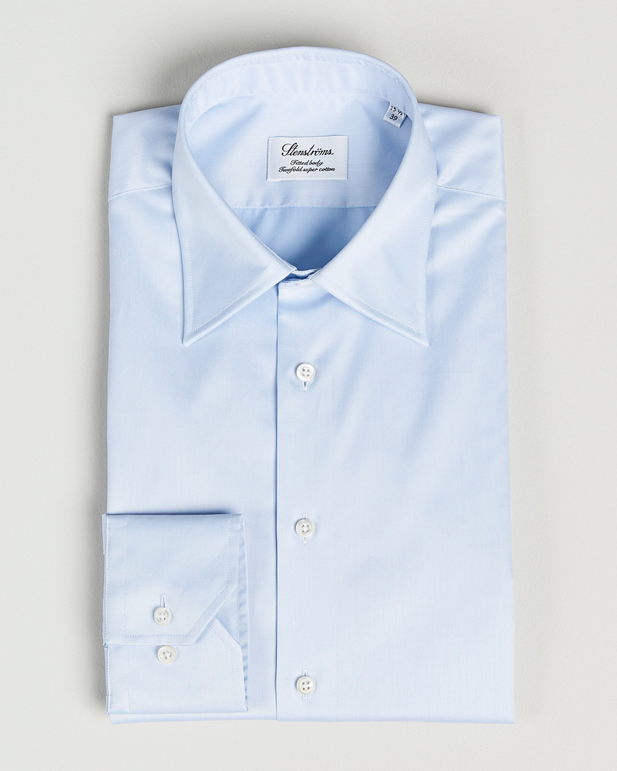 Men | Shirts | Stenströms | Fitted Body Kent Collar Shirt Light Blue