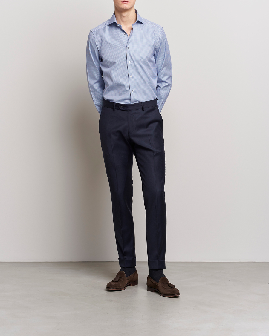 Men | Shirts | Stenströms | Slimline Small Check Cut Away Shirt Blue