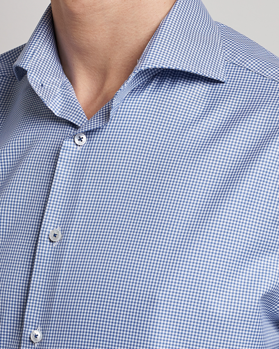 Men | Shirts | Stenströms | Fitted Body Small Check Cut Away Shirt Blue