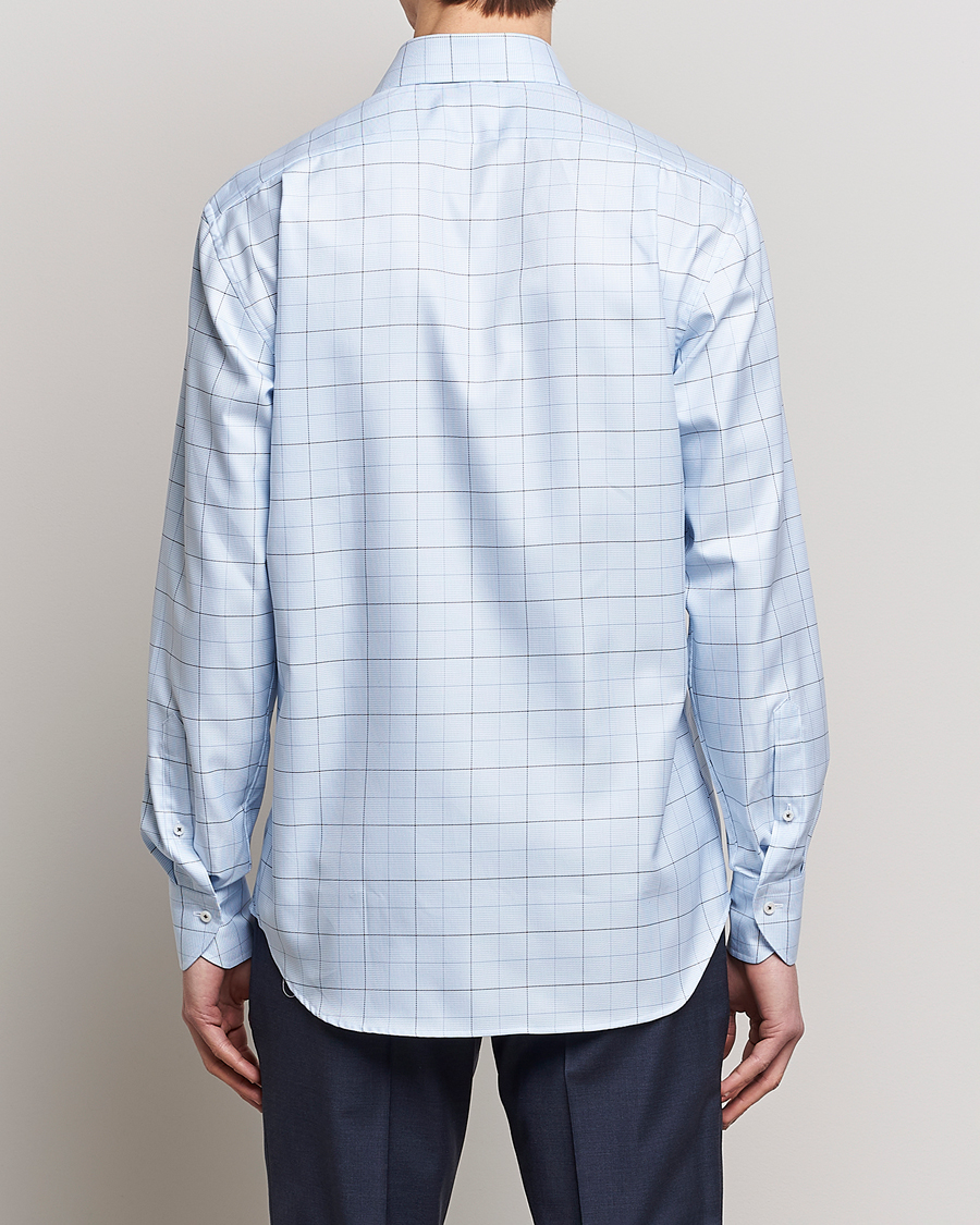 Men | Shirts | Stenströms | Fitted Body Cut Away Windowpane Shirt Blue