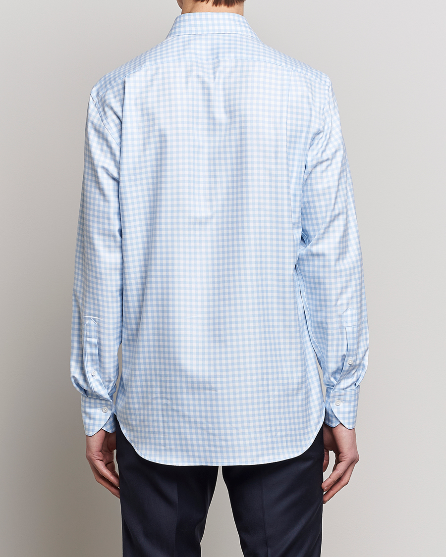 Men | Shirts | Stenströms | Fitted Body Checked Cut Away Shirt Light Blue