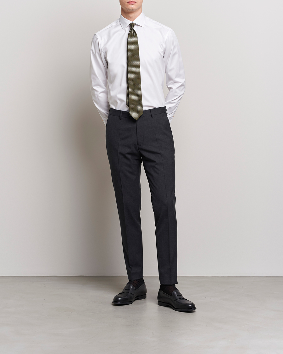 Men | Shirts | Stenströms | Slimline Contrast Cotton Shirt White