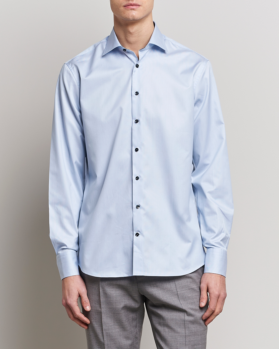 Men | Shirts | Stenströms | Fitted Body Contrast Cotton Shirt White/Blue