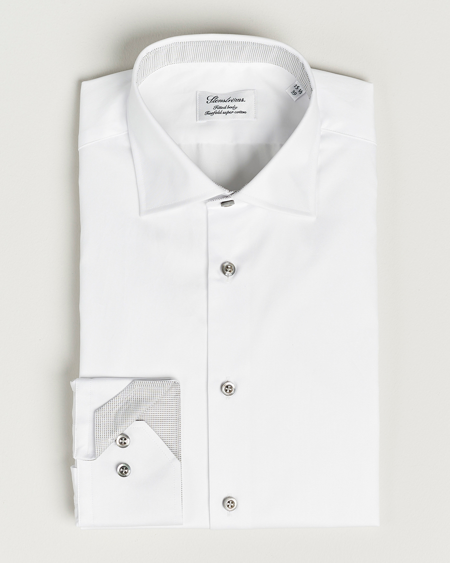 Men | Shirts | Stenströms | Fitted Body Contrast Cotton Twill Shirt White