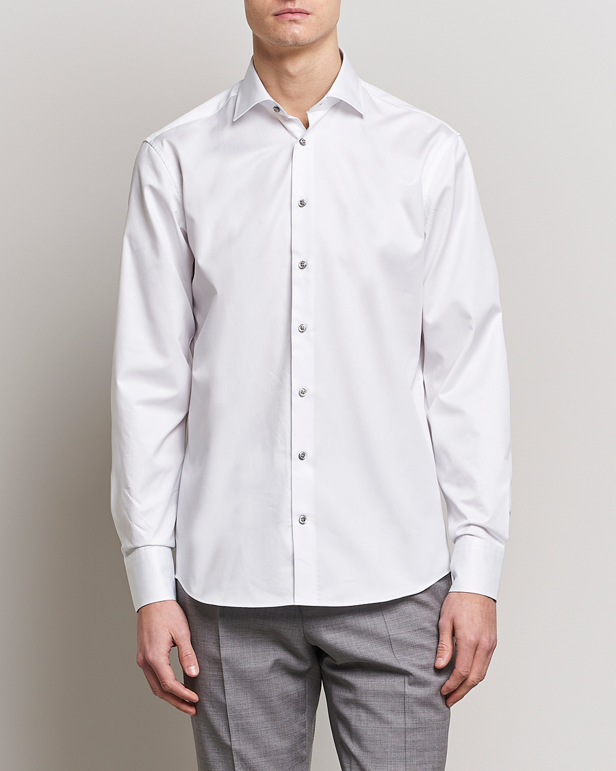 Men | Shirts | Stenströms | Fitted Body Contrast Cotton Twill Shirt White