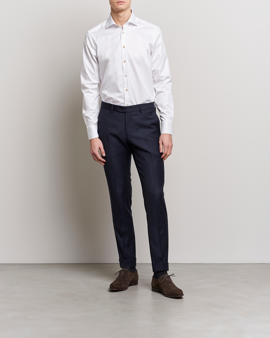 Men | Shirts | Stenströms | Fitted Body Contrast Cotton Shirt White