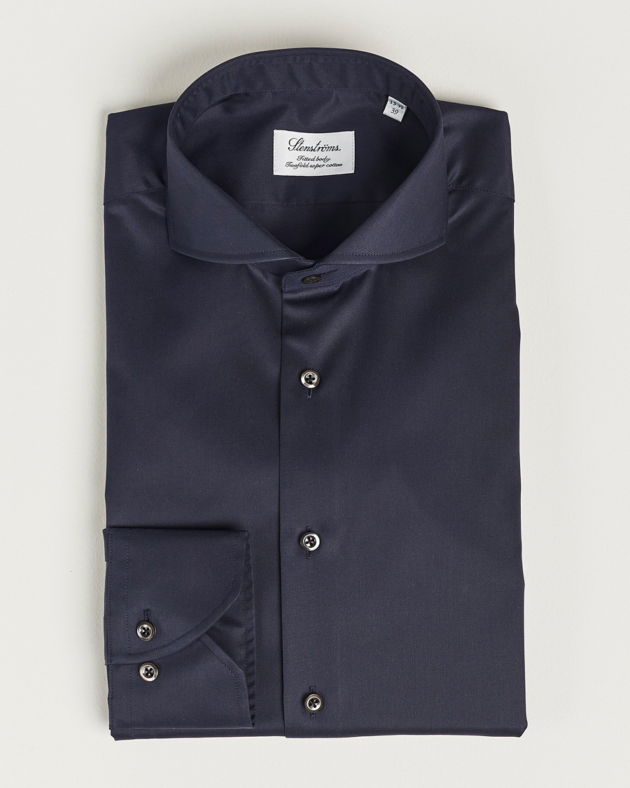 Men | Shirts | Stenströms | Fitted Body Extreme Cut Away Shirt Navy