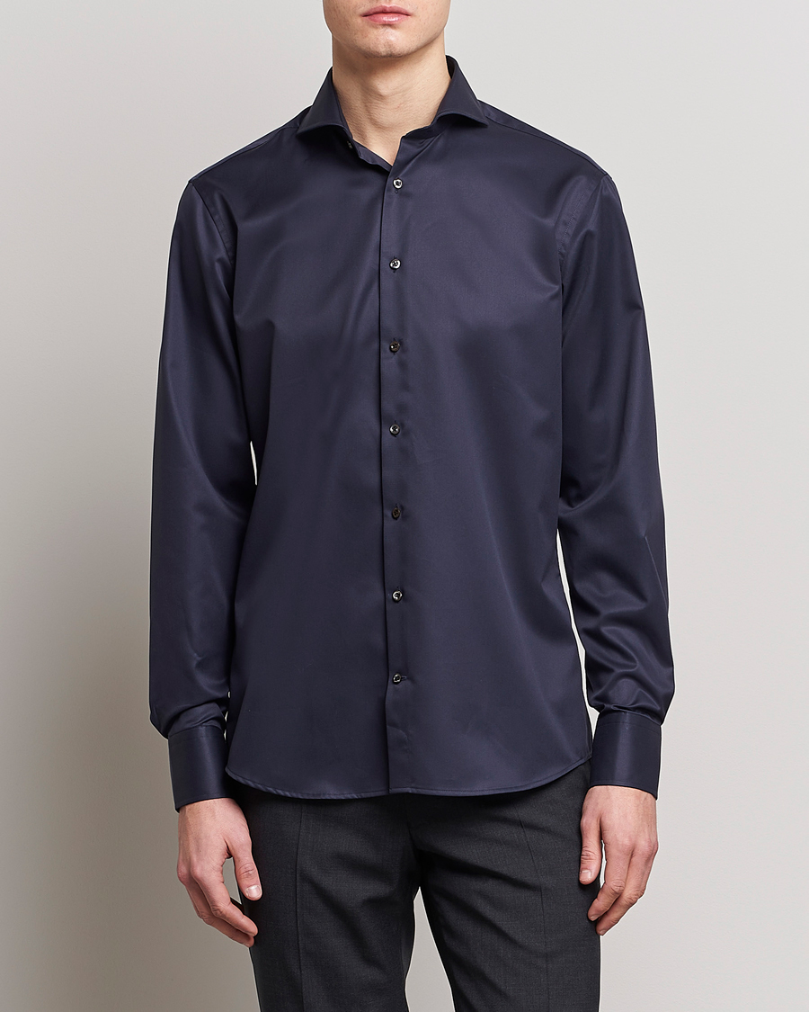 Men | Shirts | Stenströms | Fitted Body Extreme Cut Away Shirt Navy