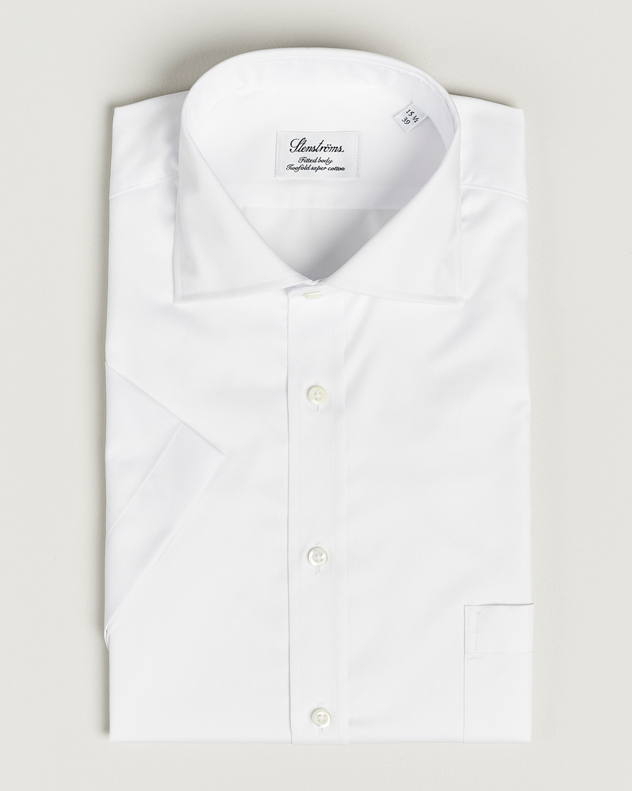 Men | Shirts | Stenströms | Fitted Body Short Sleeve Twill Shirt White