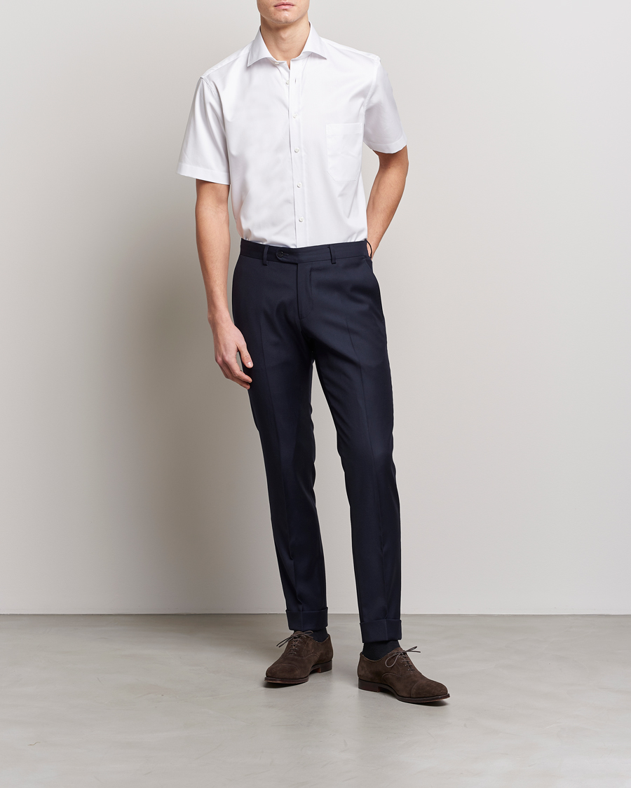 Men | Shirts | Stenströms | Fitted Body Short Sleeve Twill Shirt White