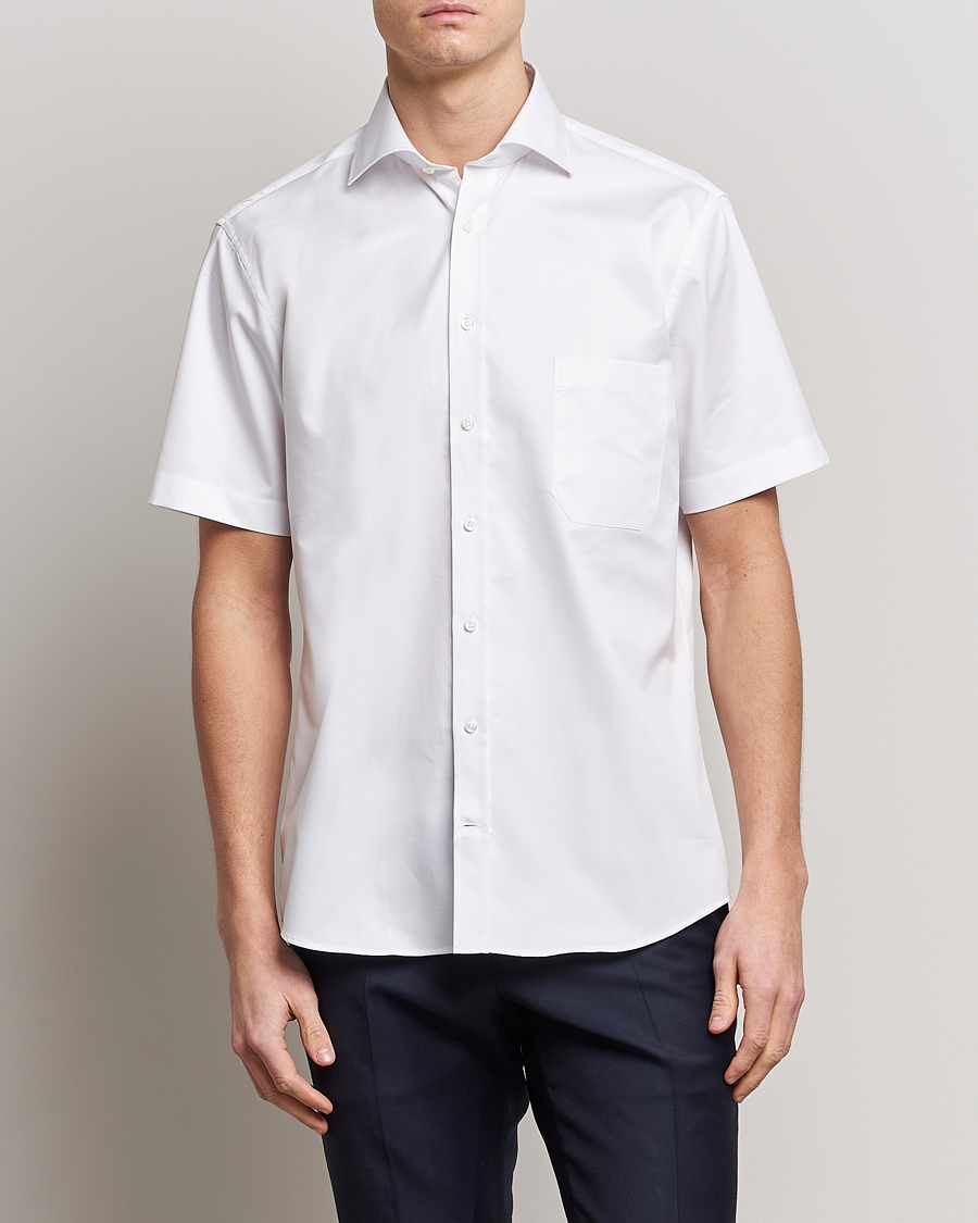 Men | Shirts | Stenströms | Fitted Body Short Sleeve Twill Shirt White