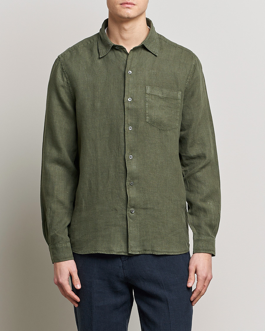 Men | Shirts | A Day's March | Abu Linen Shirt Seaweed