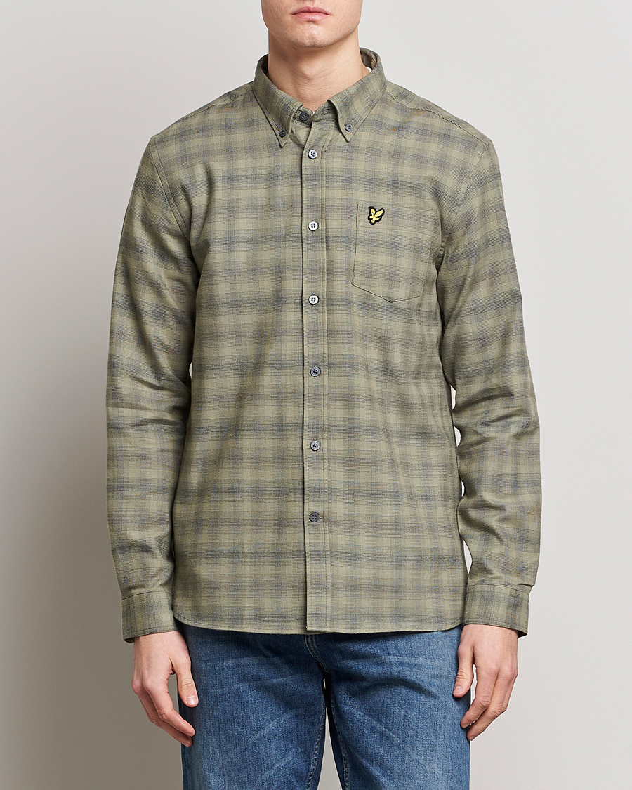 Men | Shirts | Lyle & Scott | Button Down Flannel Shirt Sea Weed