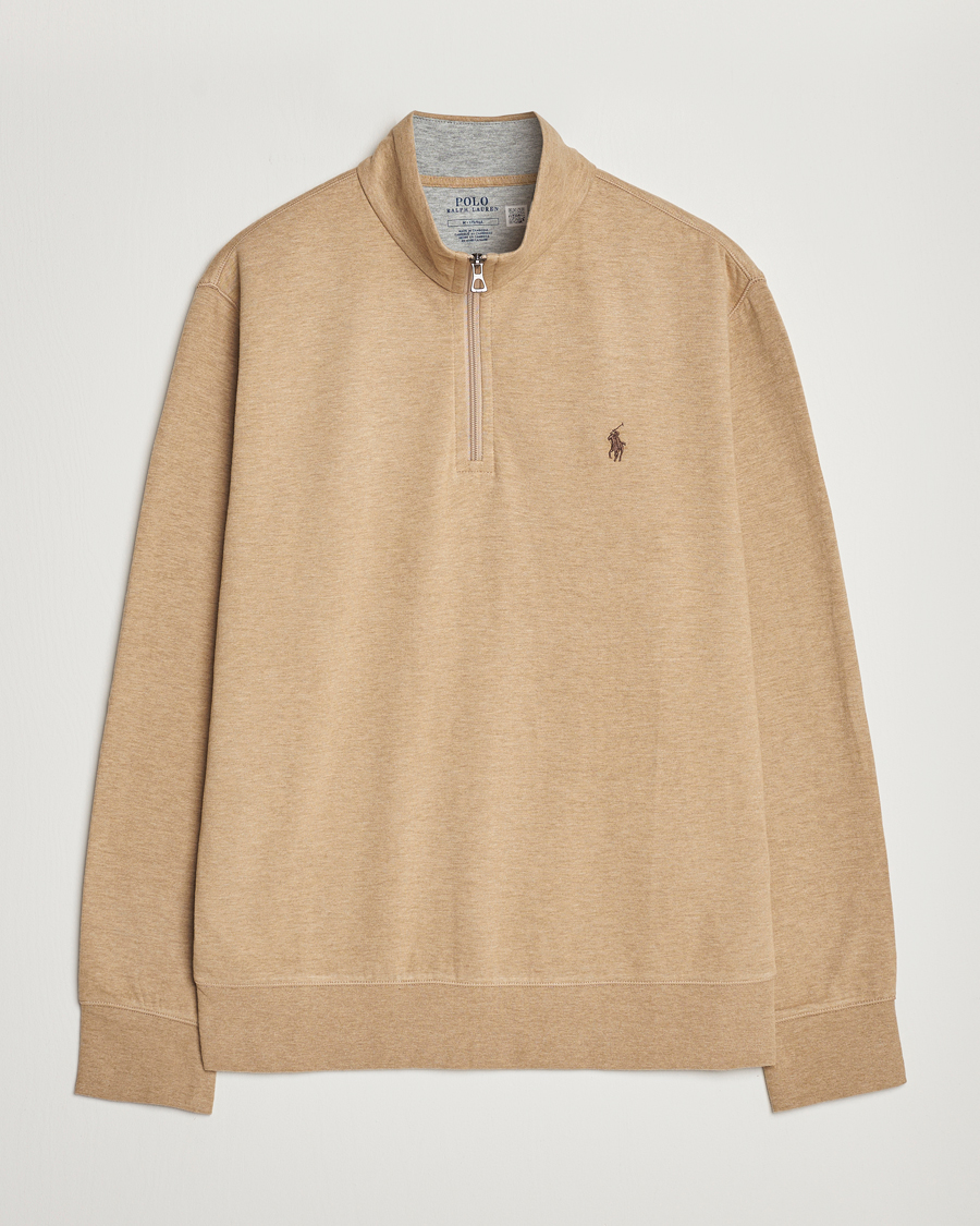 Men | Sweaters & Knitwear | Polo Ralph Lauren | Tech Double Knit Half Zip Luxury Tan Heather