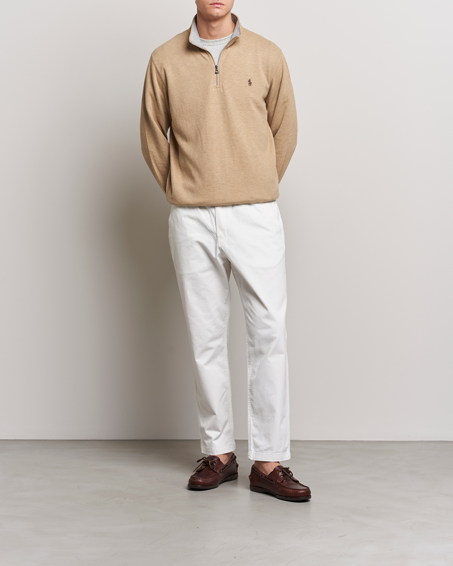 Men | Sweaters & Knitwear | Polo Ralph Lauren | Tech Double Knit Half Zip Luxury Tan Heather